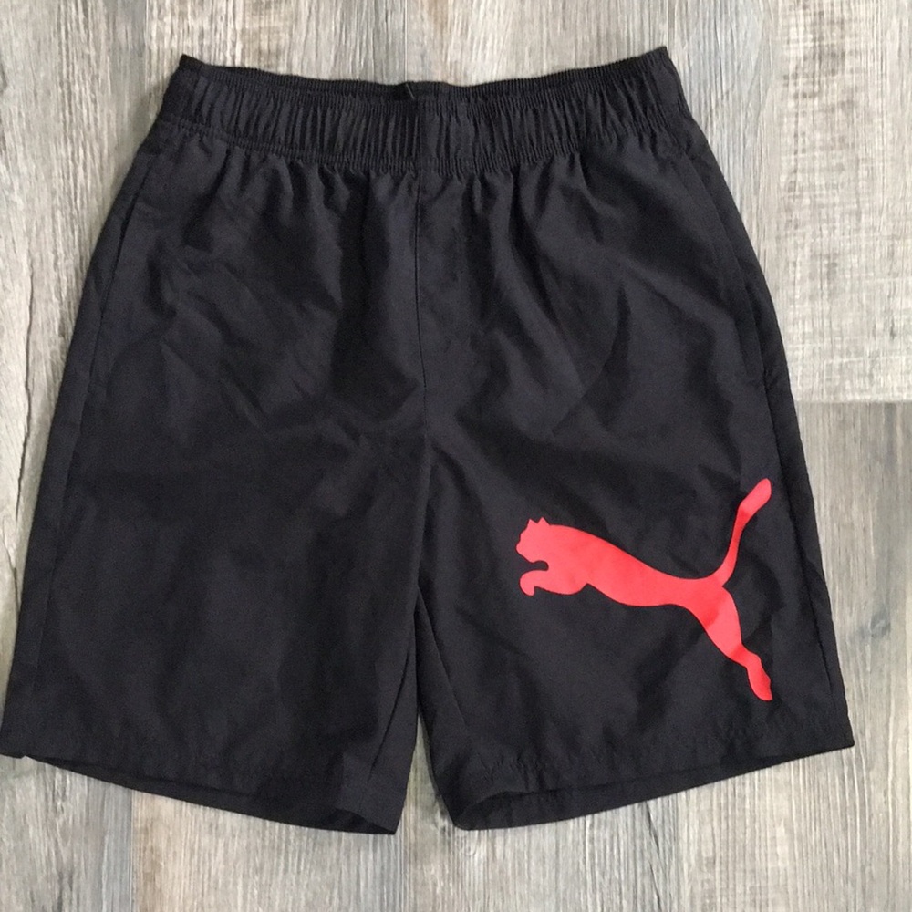 Puma Men's Black Shorts with Red Logo
